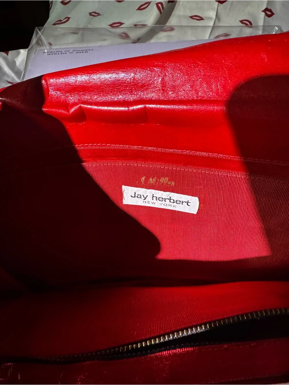 Vtg. Jay Hebert NYC Red Suede Envelope Bag great interior 80’s sheek glamcore - Picture 2 of 14